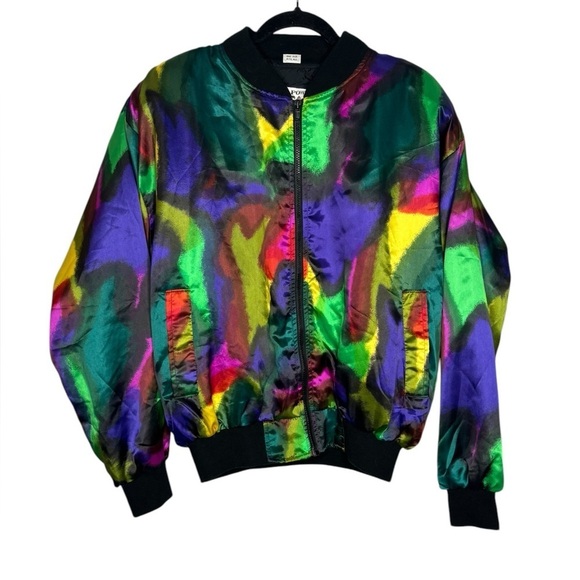 Vintage Jackets & Blazers - Vintage 80s Psychedelic Artsy Multicolor Bomber Jacket Power Gear OS